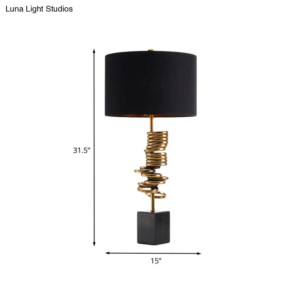 Modern Metal Multi Halo Ring Table Light - Brass Nightstand Lamp With Black Fabric Shade