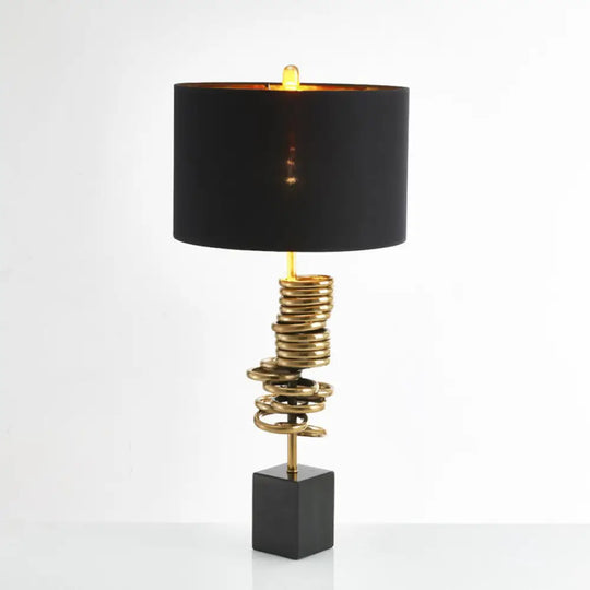 Modern Metal Multi Halo Ring Table Light - Brass Nightstand Lamp With Black Fabric Shade