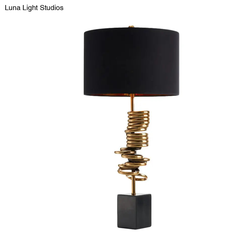 Modern Metal Multi Halo Ring Table Light - Brass Nightstand Lamp With Black Fabric Shade