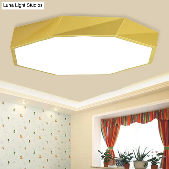 Modern Metal Octagon Ceiling Light Yellow/Green Led Flush Mount Lamp With Acrylic Diffuser -