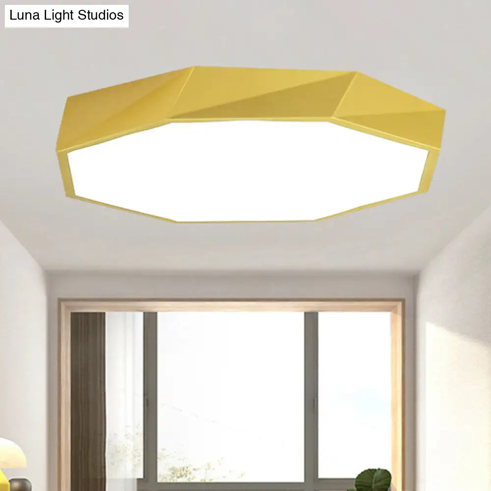Modern Metal Octagon Ceiling Light Yellow/Green Led Flush Mount Lamp With Acrylic Diffuser -