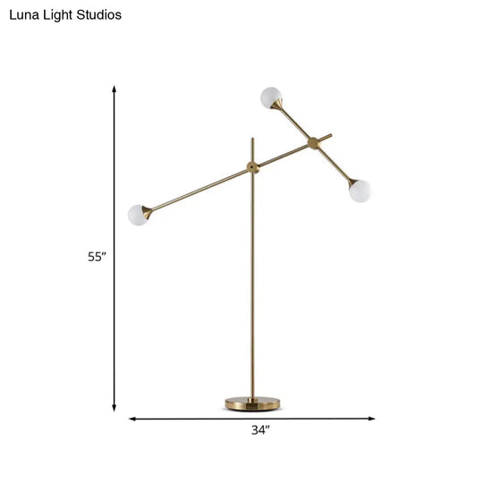 Modern Metal Orb Floor Lamp With Swing Arm Gold Led Lighting & White Glass Shade