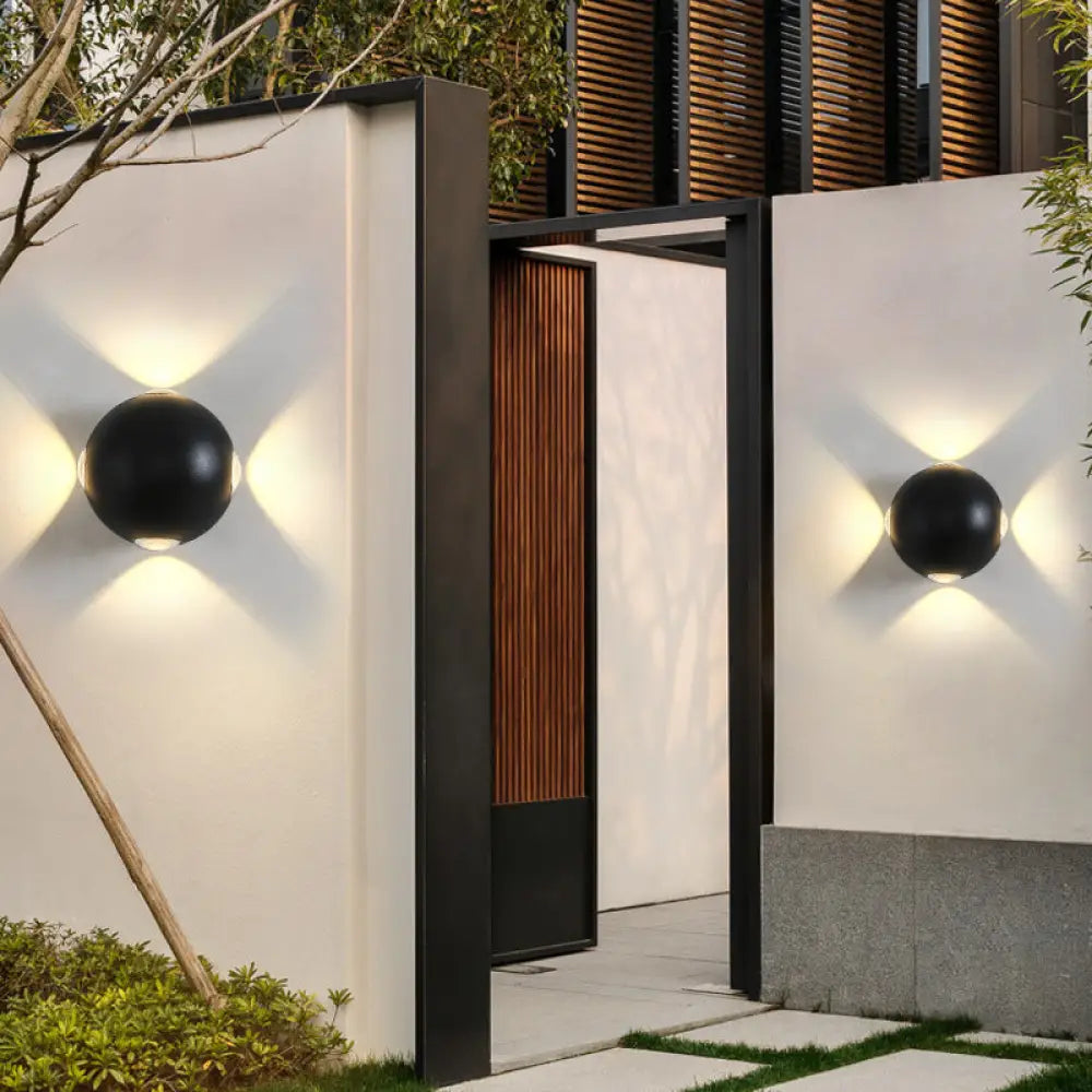 Modern Metal Outdoor Wall Light In Circular Design With 4 Led Bulbs Black Finish Warm/White / White