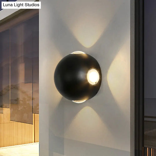 Modern Metal Outdoor Wall Light In Circular Design With 4 Led Bulbs Black Finish Warm/White