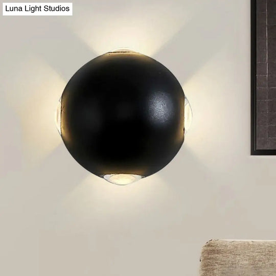 Modern Metal Outdoor Wall Light In Circular Design With 4 Led Bulbs Black Finish Warm/White