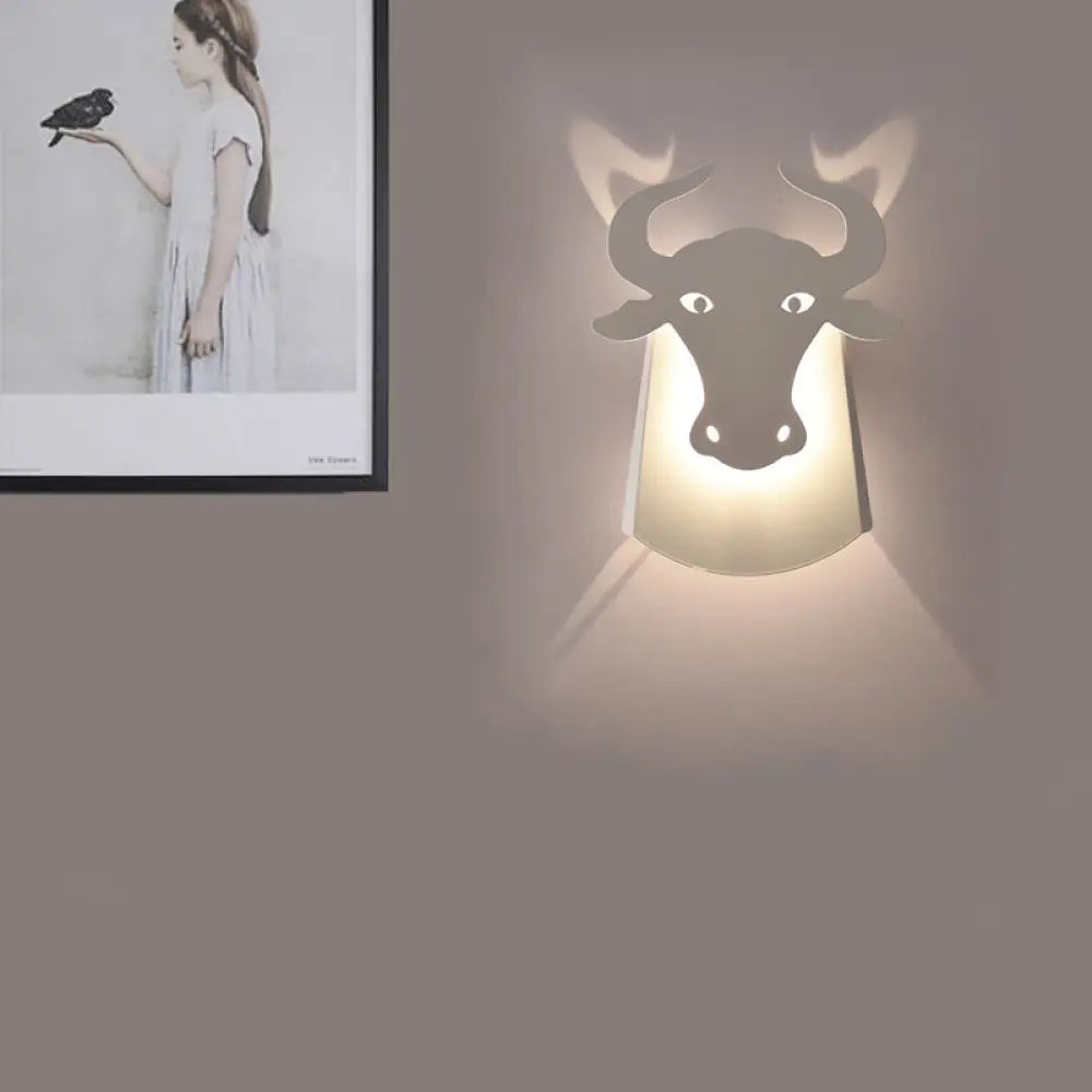 Modern Metal Ox Wall Lamp With Integrated Led For Chic Indoor Lighting White