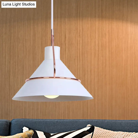 Contemporary Metal Pendant Lamp - 1 Light Minimalist Hanging Fixture For Living Room In White/Black