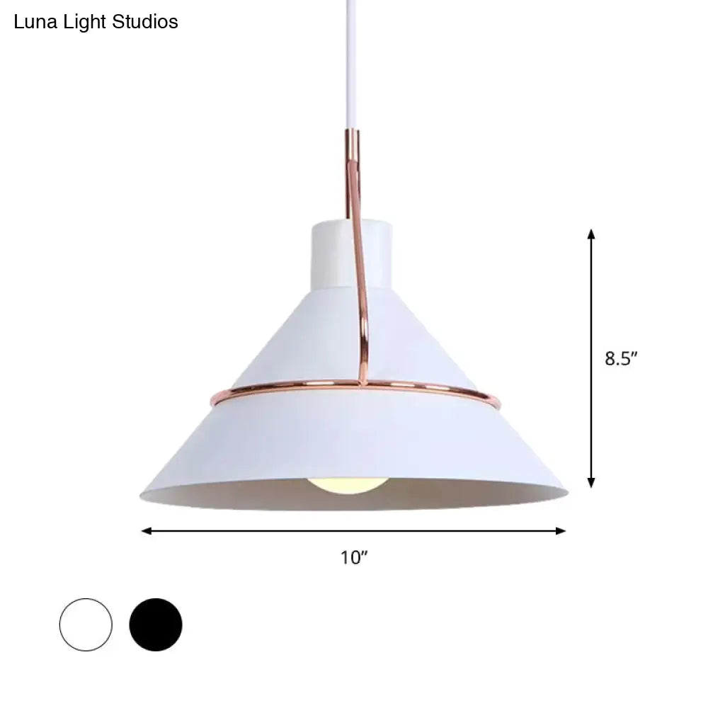 Contemporary Metal Pendant Lamp - 1 Light Minimalist Hanging Fixture For Living Room In White/Black