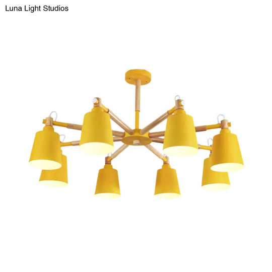 Modern Metal Pendant Lamp With Tapered Shade & 8 Bulbs - Living Room Lighting Fixture