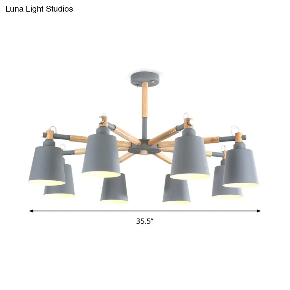 Modern Metal Pendant Lamp With Tapered Shade & 8 Bulbs - Living Room Lighting Fixture