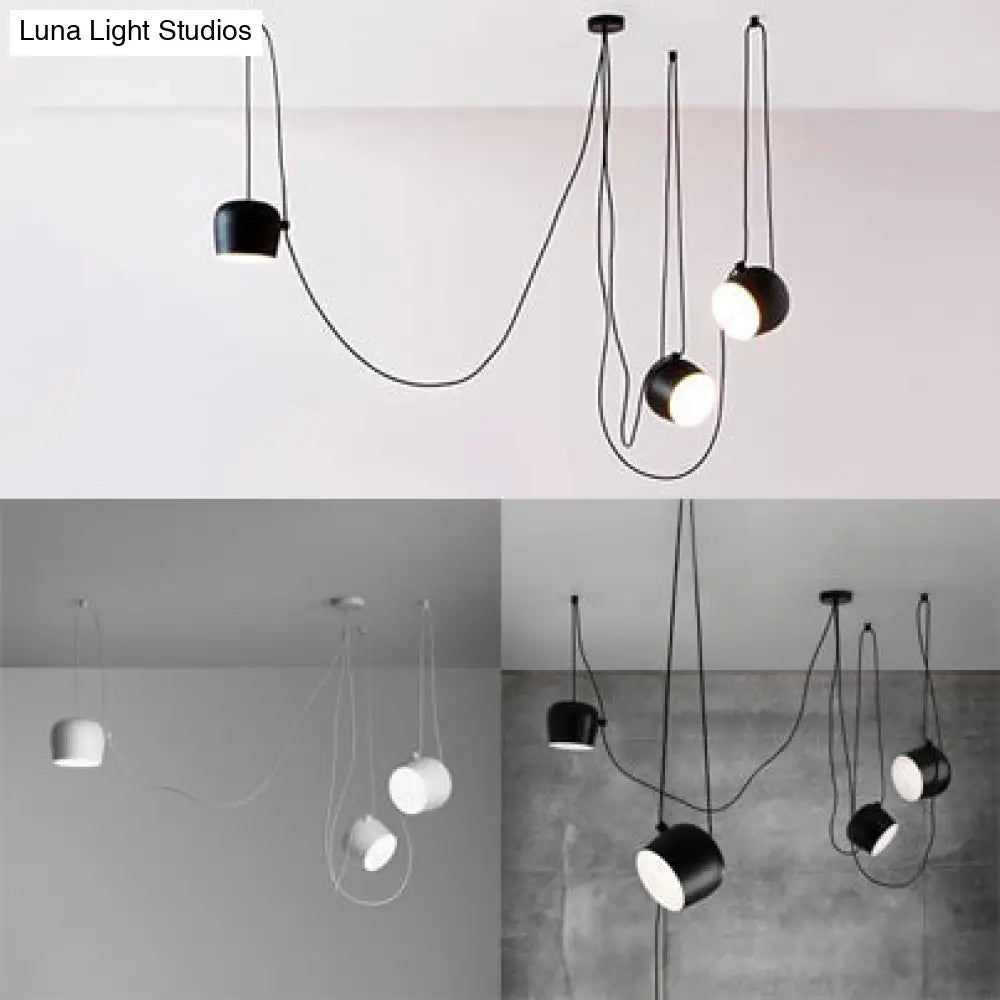 Modern Metal Pendant Light Kit With Adjustable Cord - 3/4 Heads In Black/White