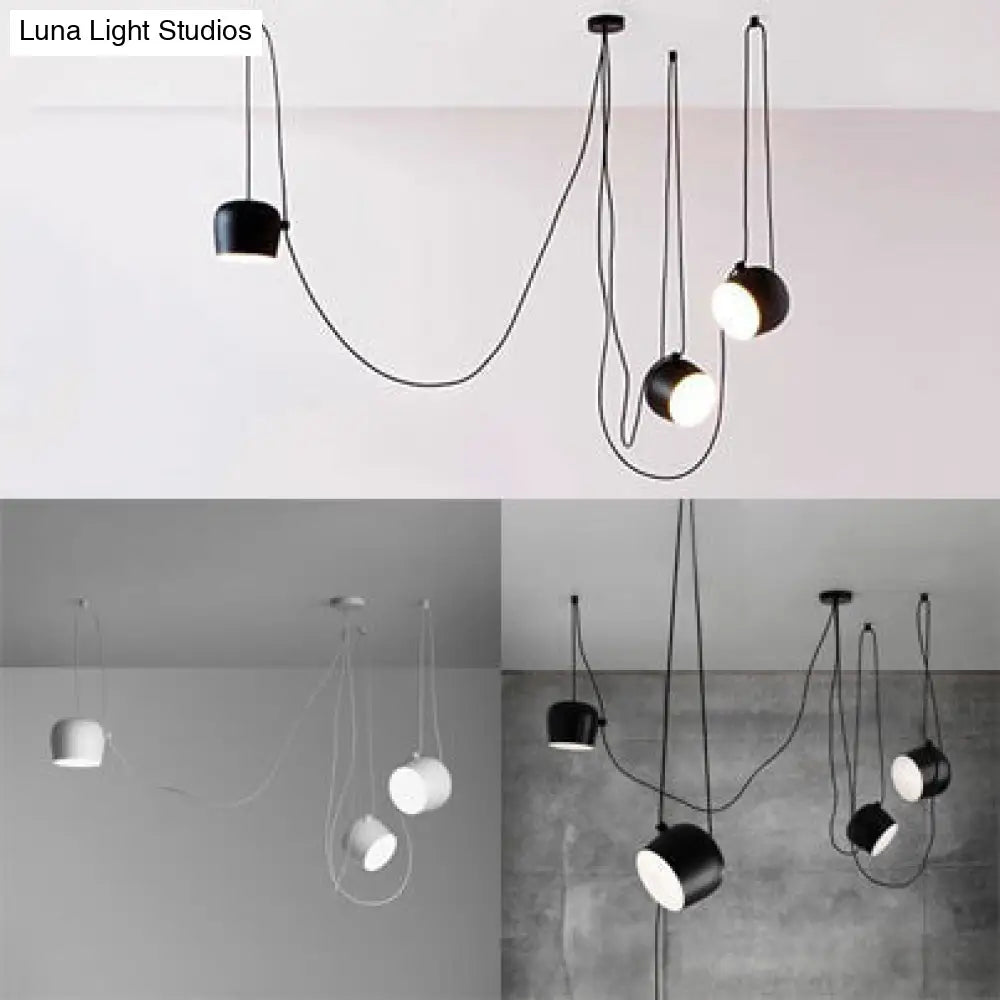 Modern Metal Swag Pendant Light Kit With Adjustable Cord - 3/4 Heads Black/White