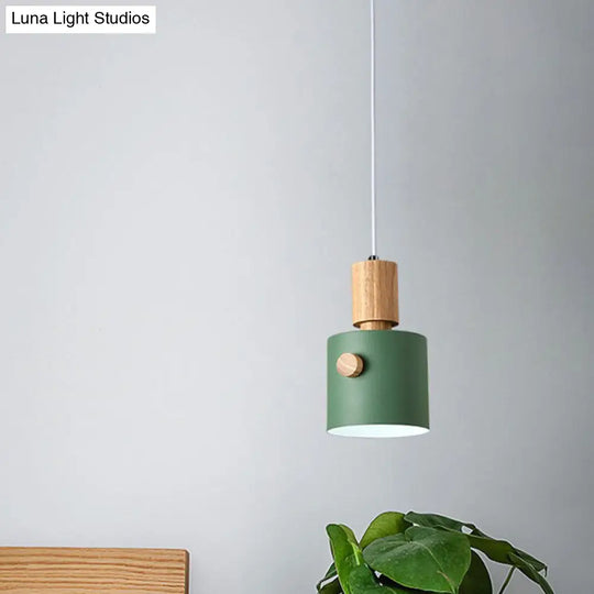 Metal Pendant Light Kit With Modern Cylinder Design For Dining Room Ceiling Suspension - Wood Grip