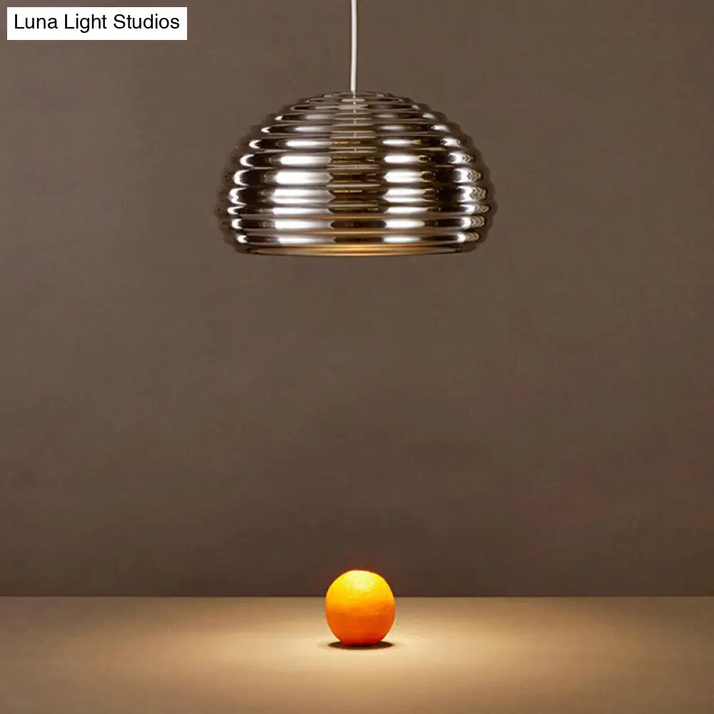 Modern Chrome Hanging Pendant Light With Down Lighting For Bedroom - Bowl Metal 1 Bulb