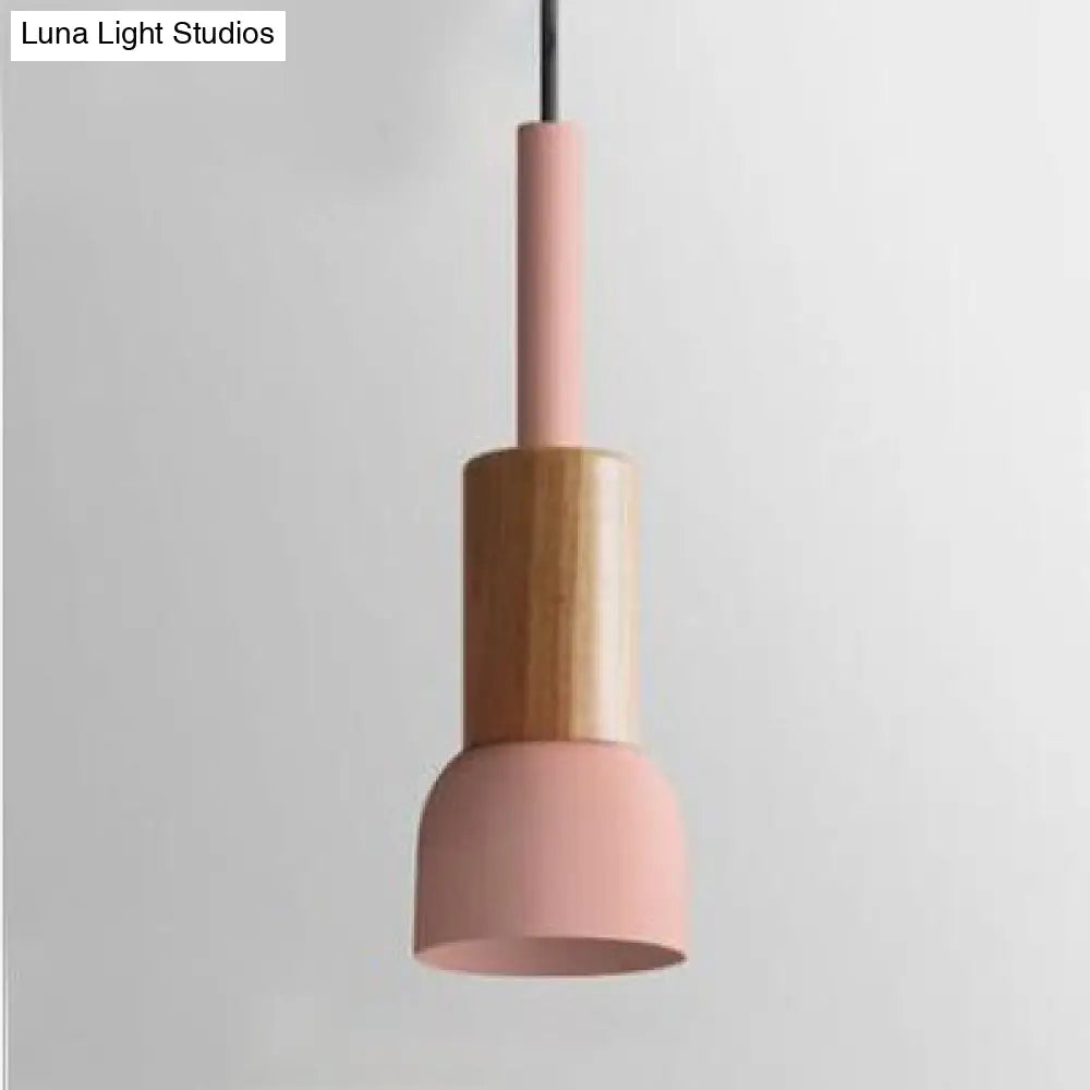 Modern Metal Pendant Light With White/Yellow/Green Dome/Cone/Barrel Shade Pink / Barrel