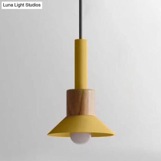 Modern Metal Pendant Light With White/Yellow/Green Dome/Cone/Barrel Shade Yellow / Cone