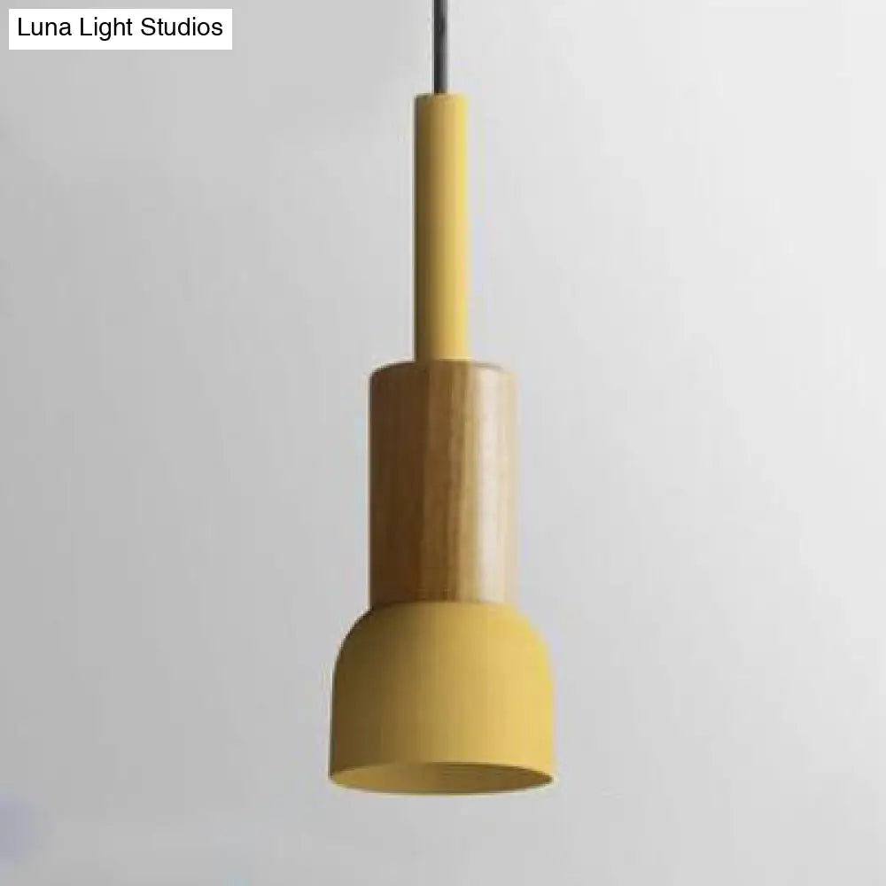 Modern Metal Pendant Light With White/Yellow/Green Dome/Cone/Barrel Shade Yellow / Barrel