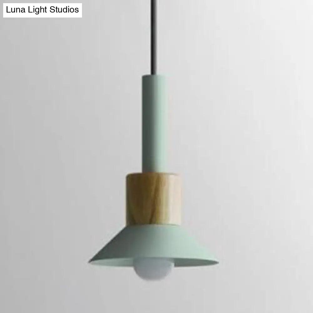 Modern Metal Pendant Light With White/Yellow/Green Dome/Cone/Barrel Shade Green / Cone