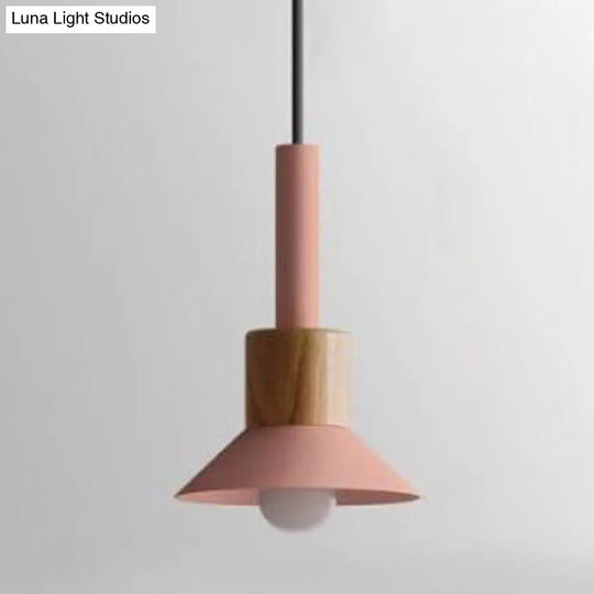 Modern Metal Pendant Light With White/Yellow/Green Dome/Cone/Barrel Shade Pink / Cone