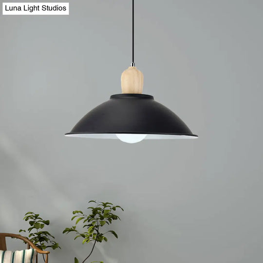 Modern Black Metal Bowl Shade Pendant Lamp - 1 Light Dining Room Hanging