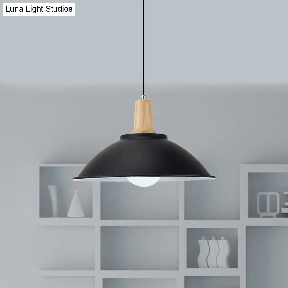 Modern Black Metal Bowl Shade Pendant Lamp - 1 Light Dining Room Hanging
