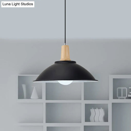 Modern Black Metal Bowl Shade Pendant Lamp - 1 Light Dining Room Hanging