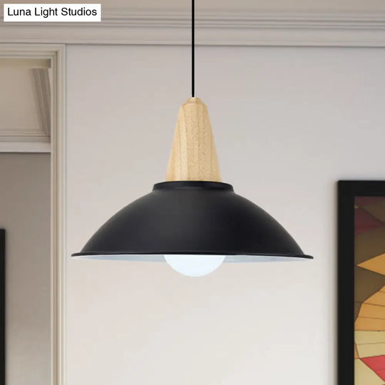 Modern Black Metal Bowl Shade Pendant Lamp - 1 Light Dining Room Hanging