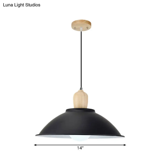 Modern Black Metal Bowl Shade Pendant Lamp - 1 Light Dining Room Hanging