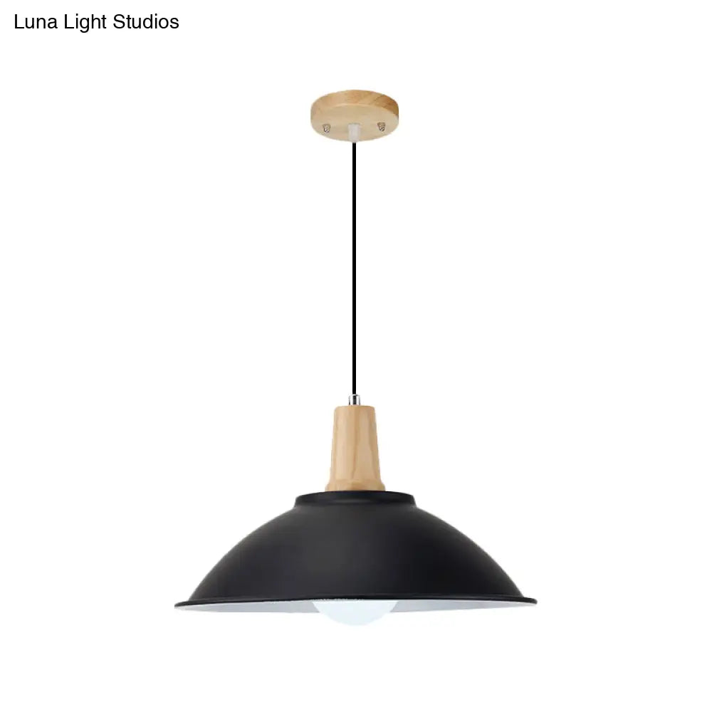 Modern Black Metal Bowl Shade Pendant Lamp - 1 Light Dining Room Hanging