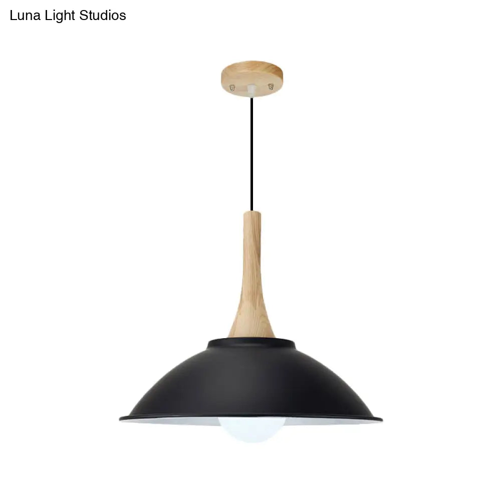 Modern Black Metal Bowl Shade Pendant Lamp - 1 Light Dining Room Hanging