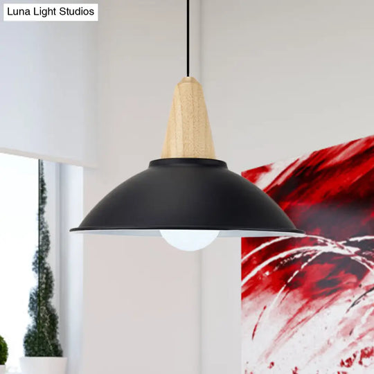 Modern Black Metal Bowl Shade Pendant Lamp - 1 Light Dining Room Hanging / G