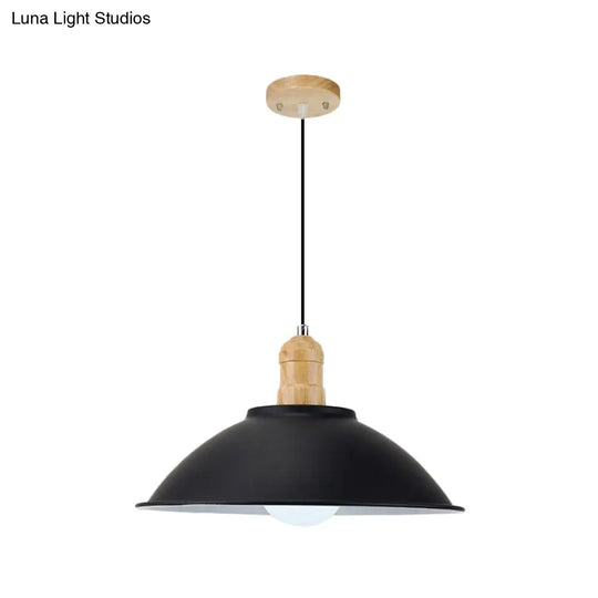 Modern Black Metal Bowl Shade Pendant Lamp - 1 Light Dining Room Hanging