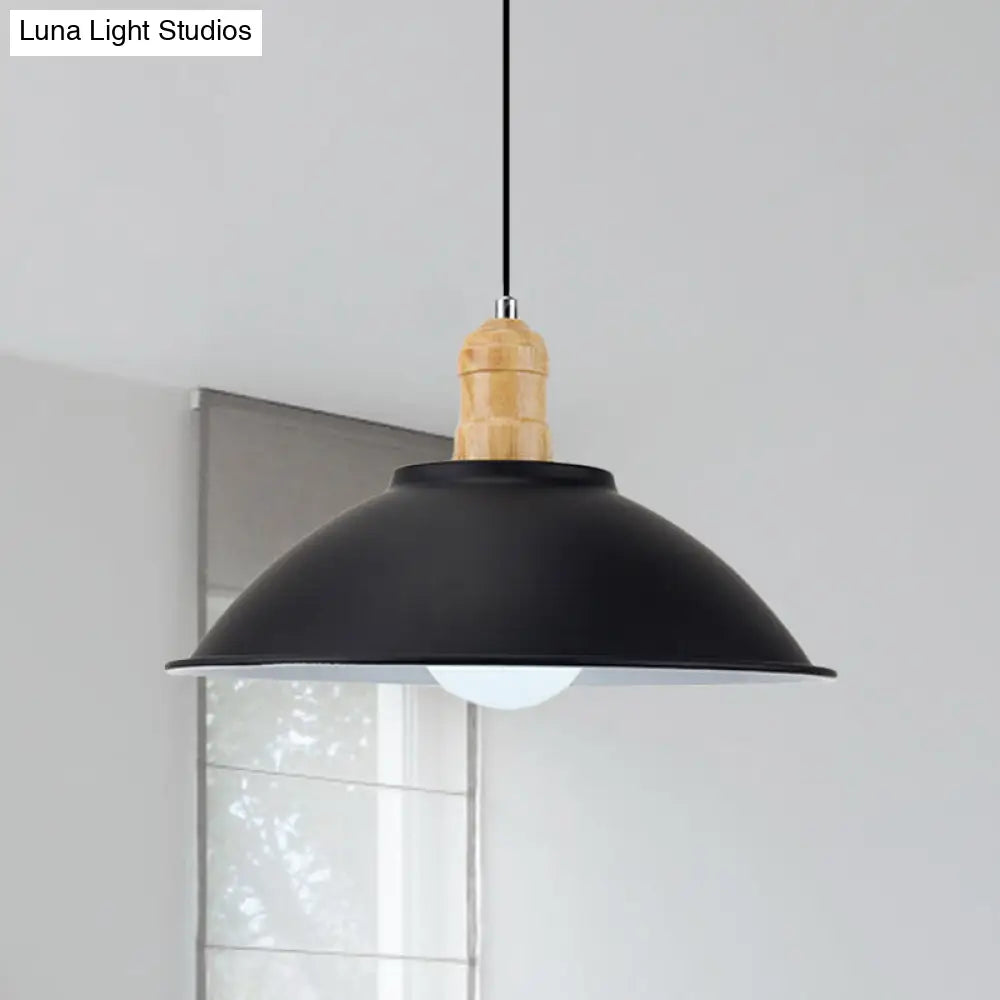 Modern Black Metal Bowl Shade Pendant Lamp - 1 Light Dining Room Hanging / D