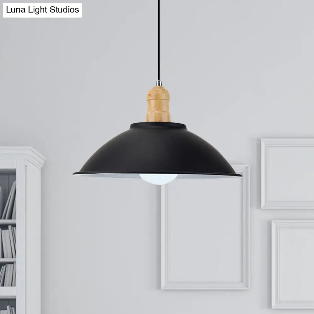 Modern Black Metal Bowl Shade Pendant Lamp - 1 Light Dining Room Hanging