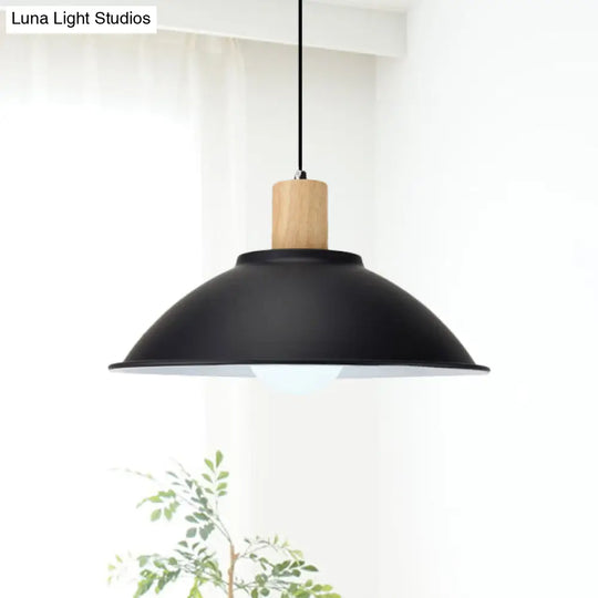 Modern Black Metal Bowl Shade Pendant Lamp - 1 Light Dining Room Hanging / E
