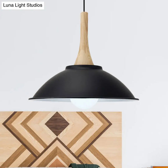 Modern Black Metal Bowl Shade Pendant Lamp - 1 Light Dining Room Hanging / F
