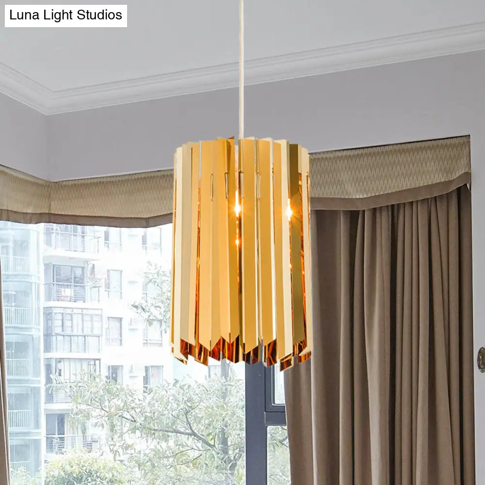 Modern Metal Pendant Light With Black/Chrome/Gold Finish - 1-Light Cylindrical Hanging Lamp