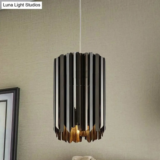 Modern Metal Pendant Light With Black/Chrome/Gold Finish - 1-Light Cylindrical Hanging Lamp