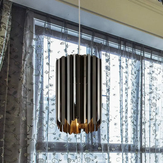 Modern Metal Pendant Light With Black/Chrome/Gold Finish - 1-Light Cylindrical Hanging Lamp Black