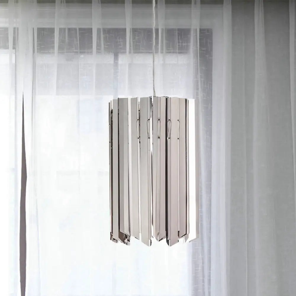 Modern Metal Pendant Light With Black/Chrome/Gold Finish - 1-Light Cylindrical Hanging Lamp Chrome