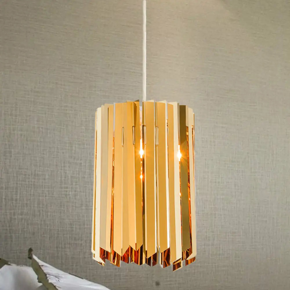 Modern Metal Pendant Light With Black/Chrome/Gold Finish - 1-Light Cylindrical Hanging Lamp Gold