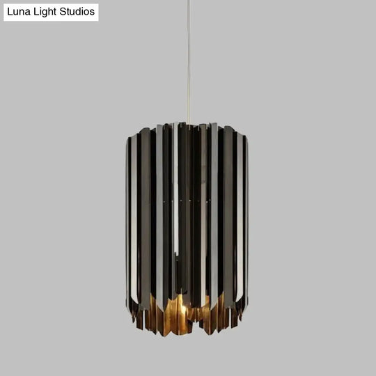 Modern Metal Pendant Light With Black/Chrome/Gold Finish - 1-Light Cylindrical Hanging Lamp