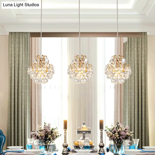 Modern Metal 3-Bulb Pendant Lamp With Clear Crystal Balls - Round/Linear Canopy Black/Gold Finish