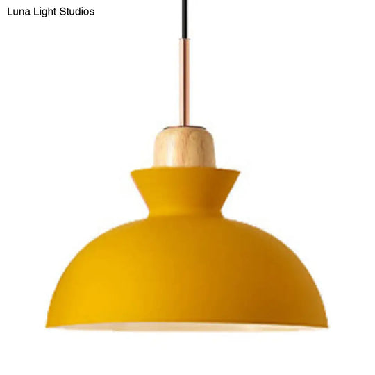 Modern Metal Pendant Light With Pink/Yellow/Green Bowl Shade - Ideal For Dining Tables Yellow