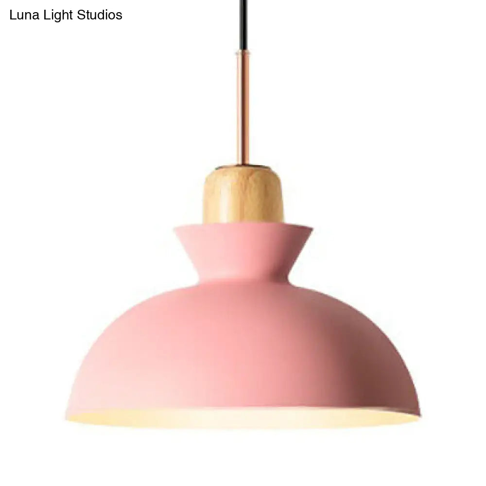 Modern Metal Pendant Light With Pink/Yellow/Green Bowl Shade - Ideal For Dining Tables Pink