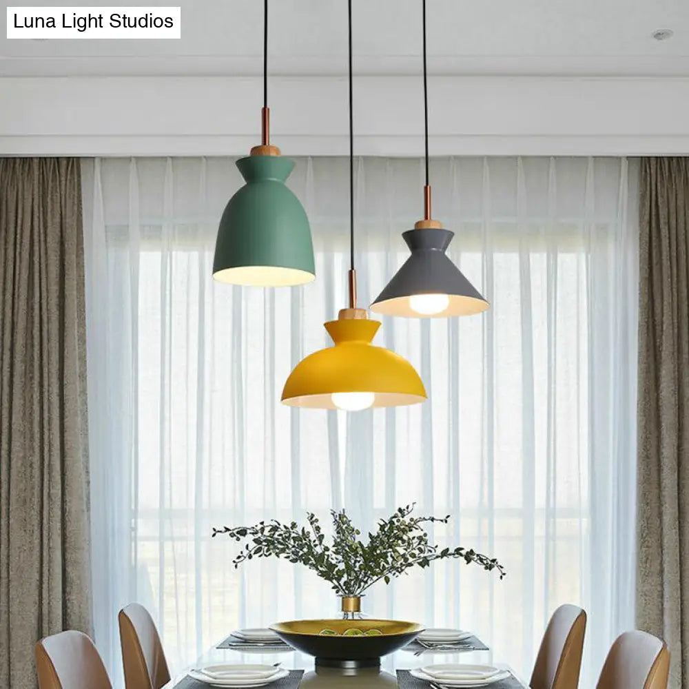 Modern Metal Pendant Light With Pink/Yellow/Green Bowl Shade - Ideal For Dining Tables