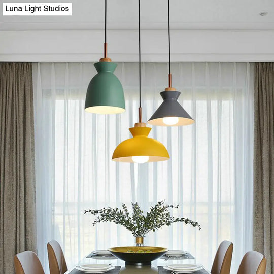 Modern Metal Pendant Light With Pink/Yellow/Green Bowl Shade - Ideal For Dining Tables