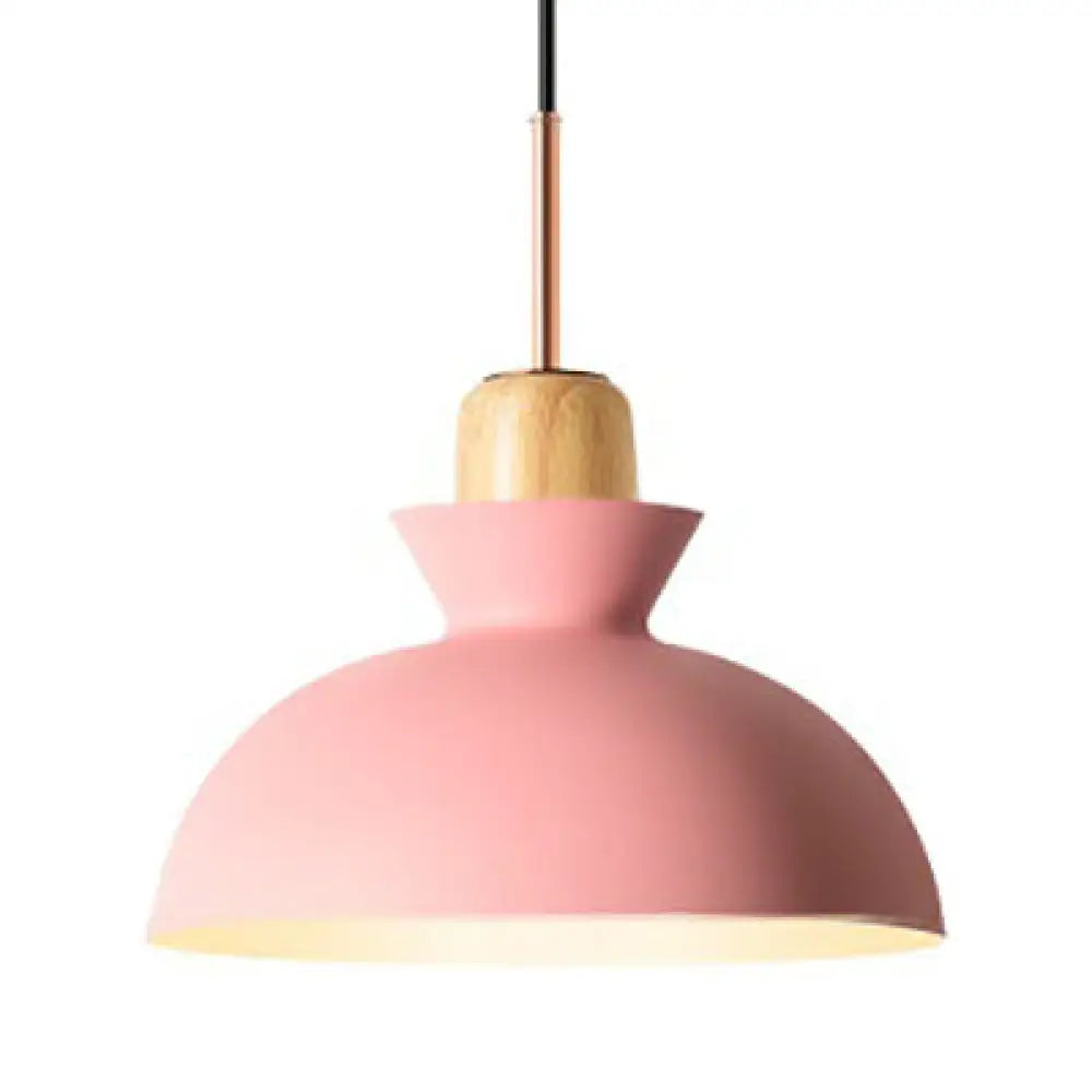 Modern Metal Pendant Light With Colorful Bowl Shade For Dining Table Pink