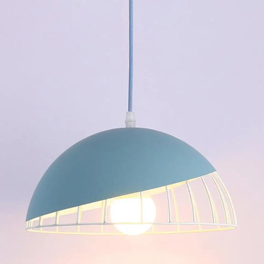 Modern Metal Pendant Light With Domed Shade - Black/Blue/Green For Dining Room Blue