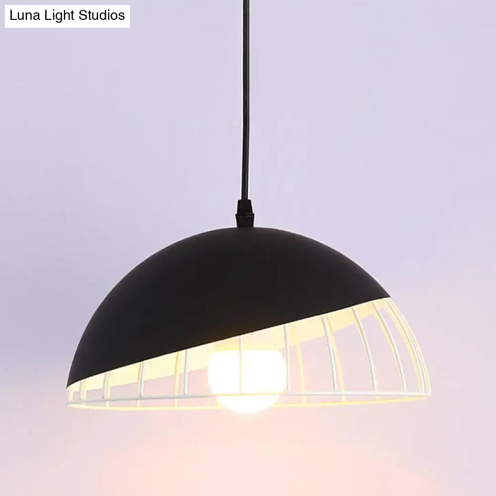 Modern Dining Room Pendant Light With Domed Metal Shade - Black/Blue/Green Suspended Lighting